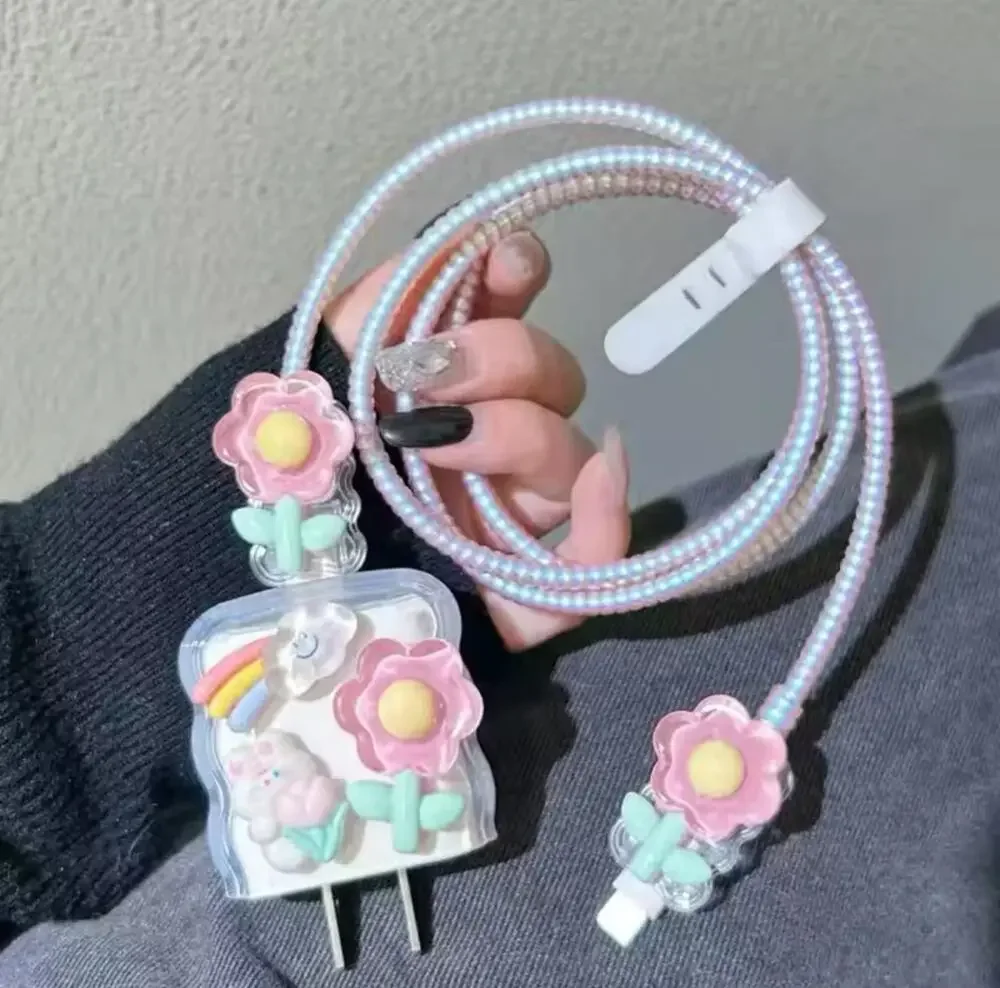 Pink Flowers iPhone Charger Protector P08